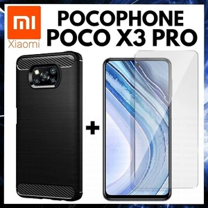 For XIAOMI POCOPHONE LITTLE X3 PRO BLACK CARBON COVER + TEMPERED GLASS FILM - Picture 1 of 12