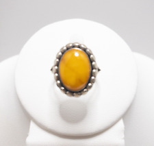 Jay King Ring DTR 925 Silver Yellow Orange Amber(?) Stone Cabochon Bezel Size 7