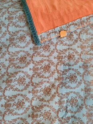 NEW Boucle Blanket Throw Melon Terracotta sd1/Brown Floral on Blue Cotton Fabric - Image 1 of 3