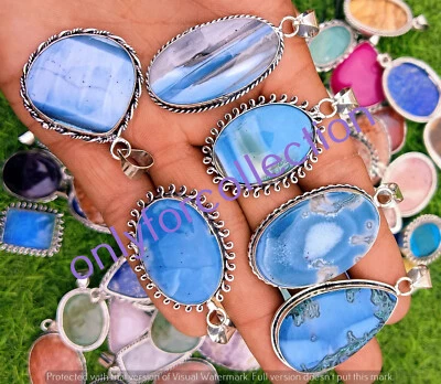 Lote de 10 colgantes de diseño chapado en plata de ley 925 piedras preciosas de ópalo azul de invierno Foto 1 de 4