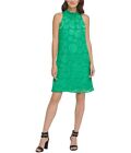 DKNY Womens Textured A-line Dress, Green, 6