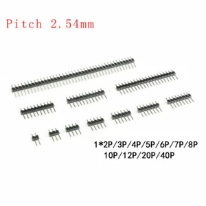 2.54mm Straight Single Row Male Breakable Copper Pin Headers Connector 1P/2P-40P - Picture 1 of 3