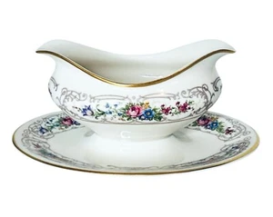 Lamberton FLORA Ivory Fine China Flowers Porcelain Gravy Boat & Attached Plate - Picture 1 of 6