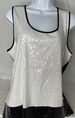 Dana Buchman Sequin Black And White Top Sleeveless XL - Image 1 of 4