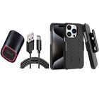 For iPhone 15 Pro - Holster Case Belt Clip & 2.4A Home Charger USB-C Cable