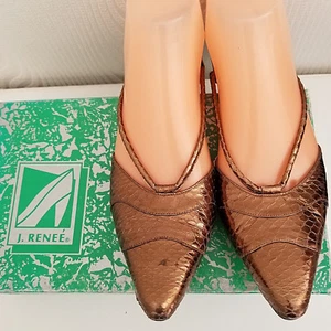 UK 4,5 tacco gattino marrone metallizzato bronzo finto rettile look super J RENEE eu 37,5 - Foto 1 di 12