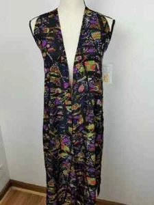 LuLaRoe Joy Open Front Vest, Size XS (NWT Floral Black White Purple Red Green) - Picture 1 of 6