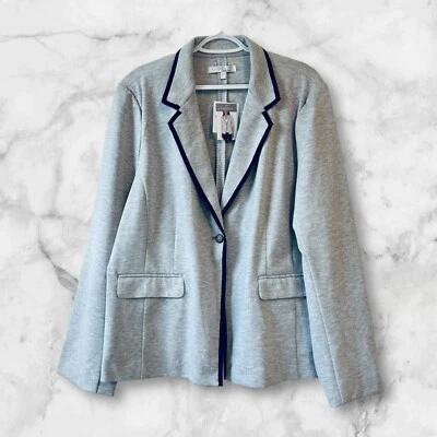 Blazer de bolso Ellen Tracy cinza e azul aparado com um botão tamanho XXL carreira escritório - Imagem 1 de 4