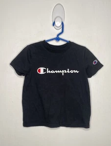 Champion Logo Shirt Boys Size 5 Short Sleeve Black Active Wear - Picture 1 of 4