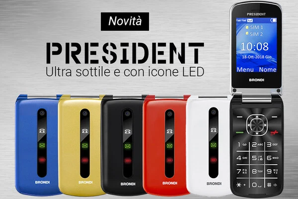 BRONDI PRESIDENT 3'' DUAL SIM SLIM FLIP RADIO FM 1,3MP BLACK - Immagine 1 di 1