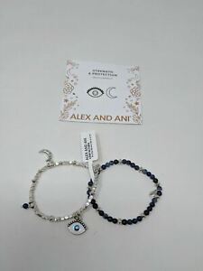 Women's Alex & Ani Evil Eye Charm Beaded Stretch Bracelets, Size 6"-7.5" -Silver