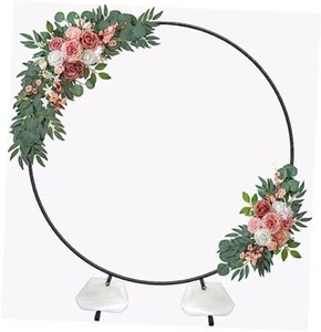 7 Ft Round Wedding Arch for Ceremony Metal Balloon Arch Stand with Two Black - Picture 1 of 7