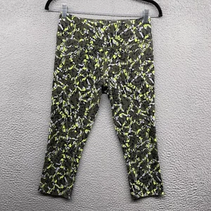 Nike Dri-Fit Womens Capri Legging Green Geometric Elastic Waist Mid Rise Size S - Picture 1 of 11