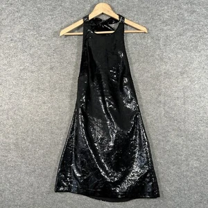Vestido Zara Mujer Mediano Negro Brillante Terciopelo Halter Cuello Mini Espalda Abierta - Imagen 1 de 12