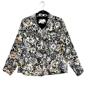Lucy & Laurel Jacket 1X 100% Linen Floral Print Button Front Long Sleeve Pockets - Picture 1 of 11