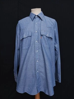 Camisa Western De Colección Años 70 Levi's Naranja Tab Piedra Cambray Snap Azul Cielo XL Foto 1 de 4