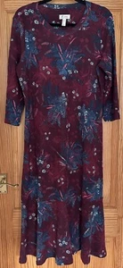 Denim & Co Damen großes kuscheliges Jersey Midikleid pflaume/blau Rüschen 3/4 Ärmel - Bild 1 von 5