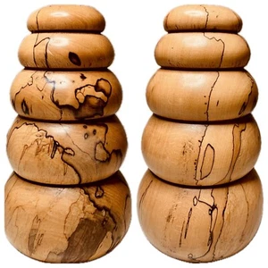 Vintage Knospen Vase Holz handgedrechselt Klöppel Design Buche gesalzen 17x8cm Kunstholz - Bild 1 von 21