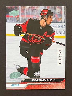 2023-24 Upper Deck 120/250 UD Deluxe 30 Sebastian Aho Carolina Hurricanes - Image 1 of 2