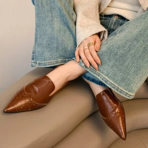 Damenschuhe geschnitzte ausgehöhlte Echtleder-Halbschuhe Slipper bequeme Pumps - Bild 1 von 11