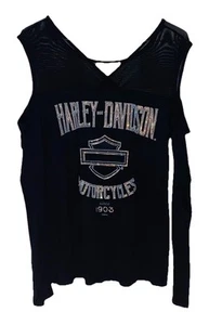 NUEVA Camisa Harley-Davidson Motocicletas Manga 3/4 Mujer Grande Negra Estrás - Imagen 1 de 2