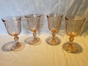ARCOROC Set of 4 Pink Rosaline Swirl WINE GLASSES 6 oz Made in France EXCELLENT - Picture 1 of 10