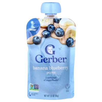 Puré, cuidador, plátano y arándano, 3,5 oz (99 g) Foto 1 de 3