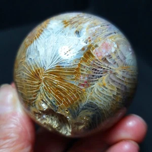 RARE 166G Natural Polished Coral Jade Agate Crystal Ball Reiki Healing B1367 - Picture 1 of 14