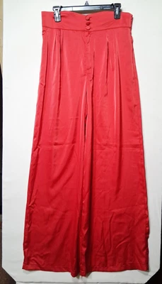 boohoo Women's Satin Chiffon Wide Leg Trousers size 10 Long High Waist NEW - Image 1 of 4