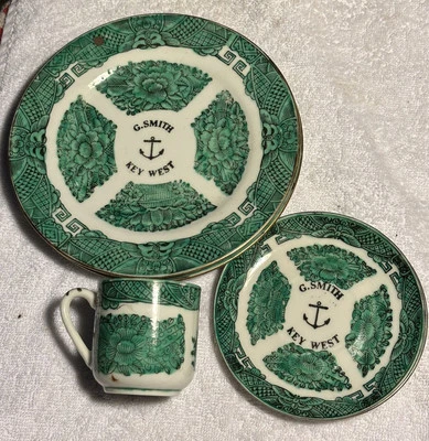 Lote De Colección 5 Piezas Años 60 Verde Fitzhugh Porcelana Key West Florida Hong Kong Foto 1 de 3