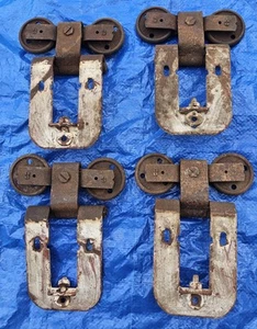 Vintage Set Of 4 Barn Door Rollers Hangers - Picture 1 of 7