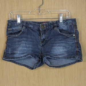 Unionbay Juniors 9 blu denim elasticizzato vita bassa micro mini pantaloncini Y2K retrò - Foto 1 di 7