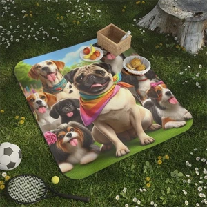 Picknickdecke, Mops Hundefreundschaft Design, Outdoordecke, Hundeliebhaber Geschenk, Park - Bild 1 von 7