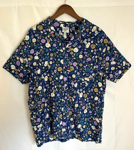 Peanuts Men's Large Charlie Brown Snoopy Lucy Floral Print Aloha Hawaiian Shirt - Imagen 1 de 3