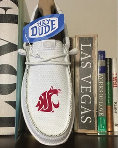 Zapatos informales deportivos de malla para hombre Washington State Cougars 12 blancos Hey Dudes Wally - Imagen 1 de 7