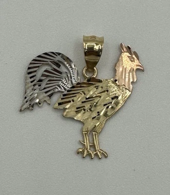 Colgante Gallo Oro Tricolor 14K Corte Diamante 1.77g 1.1" Foto 1 de 4