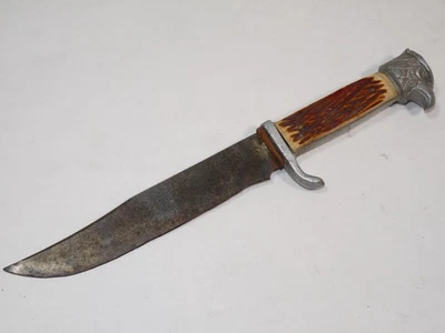 VINTAGE HUNTING KNIFE with EAGLE HEAD POMMEL Bone Handle 6” Blade - Image 1 of 4