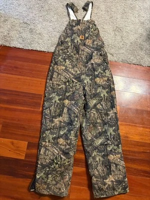 Vintage CARHARTT Mossy Oak Camo Quilt Lined Bib Overalls Youth Size 16 (32x28) - Image 1 of 4