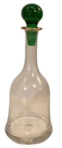 Vintage Schnaps Karaffe Klarglas, smaragdgrüner Stopfen, Goldrand handgefertigt 12 Zoll - Bild 1 von 7