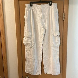 Abercrombie & Fitch Women’s Linen Cotton Cargo Wide Leg Pants White Size XL - Picture 1 of 11