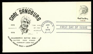 CARL SANDBURG AUTHOR LINCOLN BIOGRAPHER 1978 SCARCE GALESBURG FIRST CACHET FDC - Picture 1 of 1