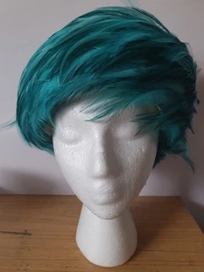 Elegant vintage 1960s Feather Pillbox Hat Teal, DAMAGED, free postage - Picture 1 of 7