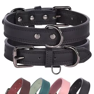 Genuine Leather Dog Collar Double D Rings Adjustable Collar for Small Dogs S - Picture 1 of 8