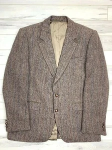 🎩Vtg Harris Tweed Mens Sz 42 Pure Wool Blazer Jacket Herringbone Handwoven 🧶 - Picture 1 of 5