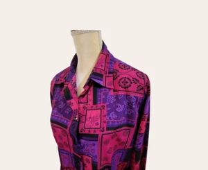 Liz Baker Vibrant Floral Button Up Blouse Women's Size 14 Career Vacation T45 - Picture 1 of 7