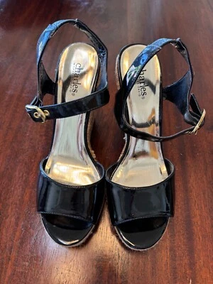 Nuevo sin caja Charles David charol negro punta abierta cuña talla 8M Foto 1 de 4