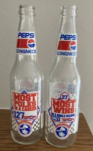 Richard Petty PEPSI Lote de 2 Botellas de Vidrio Transparente Cuello Largo Vacías 12 OZ Postes Ganar - Imagen 1 de 4