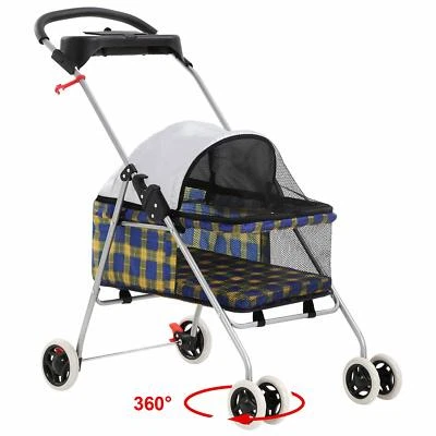 4 Wheels Pet Stroller Folding Cat Dog Cage Stroller Travel Carrier W/Cup Holder - Image 1 of 4