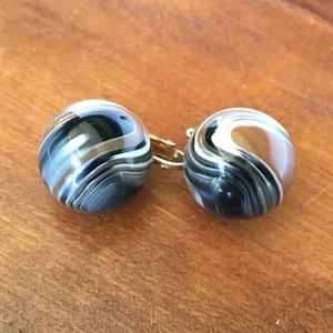 Vintage Large Marble Ball & Gold Tone Clip on Earrings - Picture 1 of 5