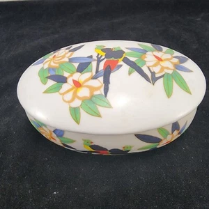 Porzellan ovale Schmuckschatulle süß von Carpentier argentan Blumenmuster Vögel - Bild 1 von 10